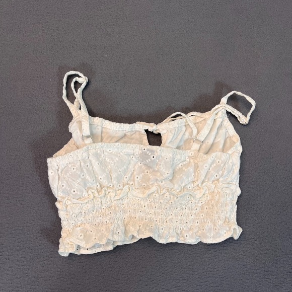 Wild‎ Fable Womens XS White Cropped Tank Top Lace Crochet Lounge Tie 100% Cotton - Picture 6 of 6